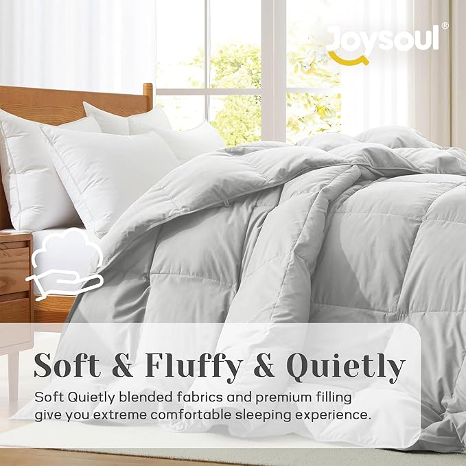 Joysoul King Size Down Comforter - All Season Ultra Soft Goose Down & Feather Fiber Fill, Luxury Hotel Light Gray Duvet Insert with Corner Tabs (104" X 88")
