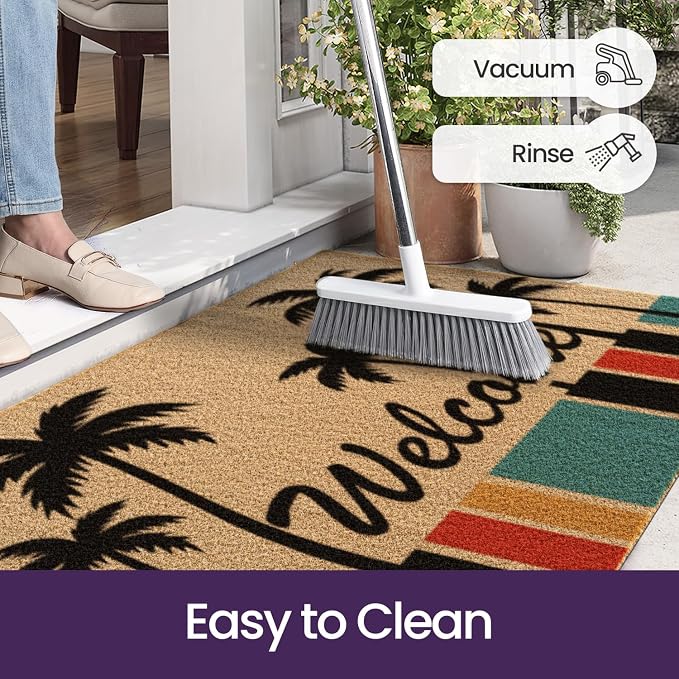 DEXI Front Door Mat Outside Entrance Coir, 2x3 Heavy Duty Welcome Entry Tropical Plant Doormat, Non Slip Exterior Entryway Floor Dirt Trapper for Porch Patio, Coconut Tree - Image 7