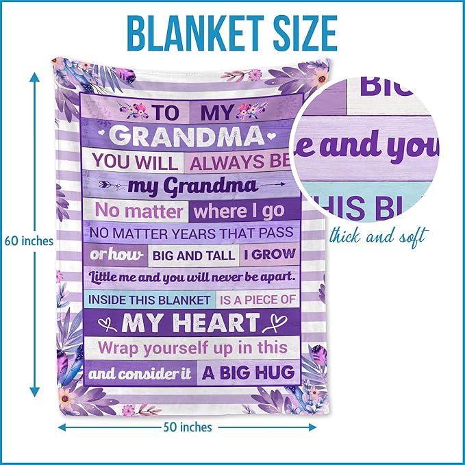 Gifts for Grandma – Mothers Day, Birthday Gift from Granddaughter, Grandson, or Grandkids, Soft and Cozy Blanket for Grandma, Warm and Comfortable Blanket Throw 50x60 inches