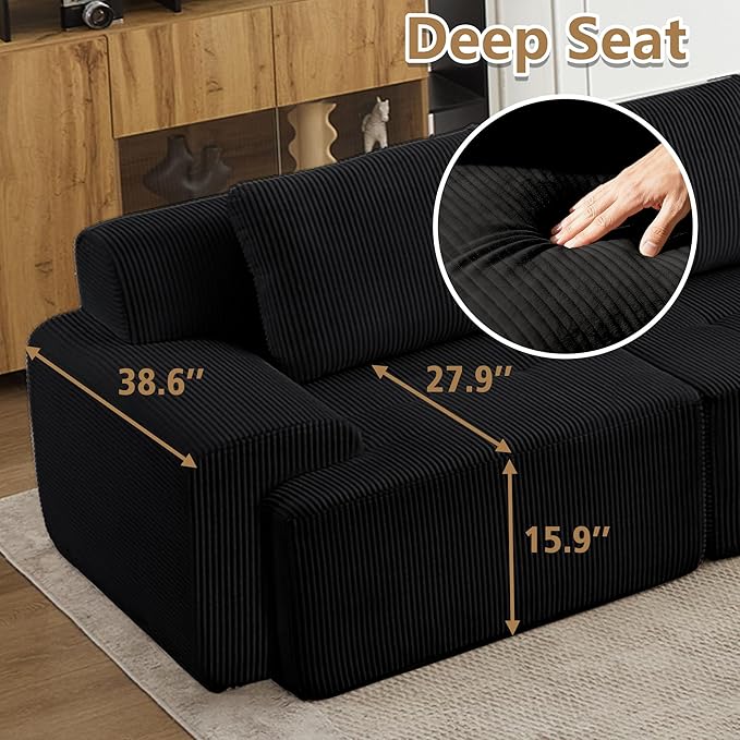 KIGOTY Modular Sectional Sofa, 4 PCS Comfy Cloud Sectional Couch with Deep Seat, Corner Sofas, Modern Boneless Couch for Living Room, No Assembly Required,Black