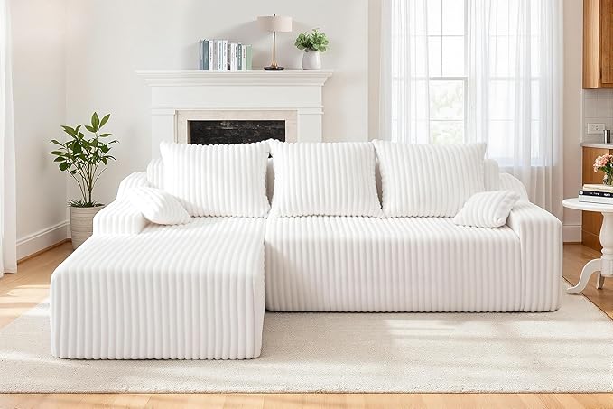Homguava 94" Cloud Sectional Couch, Modular L-Shape Couch with Chaise, Boneless Sofa with Deep Seat for Living Room Bedroom,No Assembly Required(Beige,Left Facing Chaise)