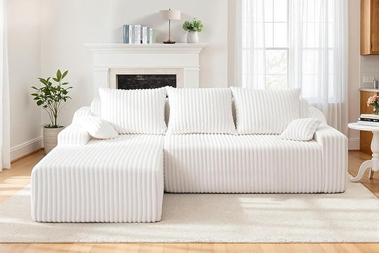 Homguava 94" Cloud Sectional Couch, Modular L-Shape Couch with Chaise, Boneless Sofa with Deep Seat for Living Room Bedroom,No Assembly Required(Beige,Left Facing Chaise)