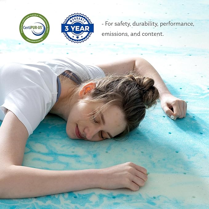 MLILY 4 Inch King Memory Foam Mattress Topper with Gel Infusion, Cooling Pad in a Box, CertiPUR-US Certified, 76”x80”, Blue