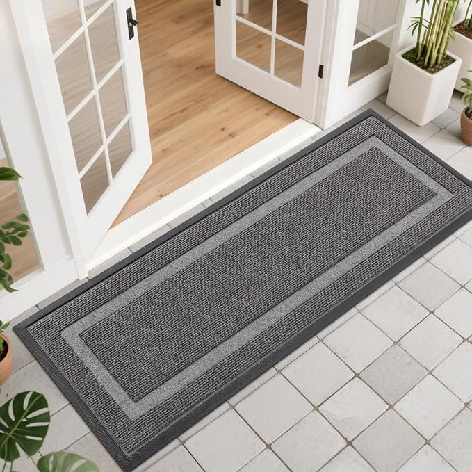 OLANLY Front Door Mat Indoor Outdoor Entrance, Waterproof All-Season, All-Weather Doormat, Sturdy Natural Rubber, Fade Resistant, Low Profile, Easy Clean Patio Porch Entryway Mat, 47x17, Dark Grey by OLANLY