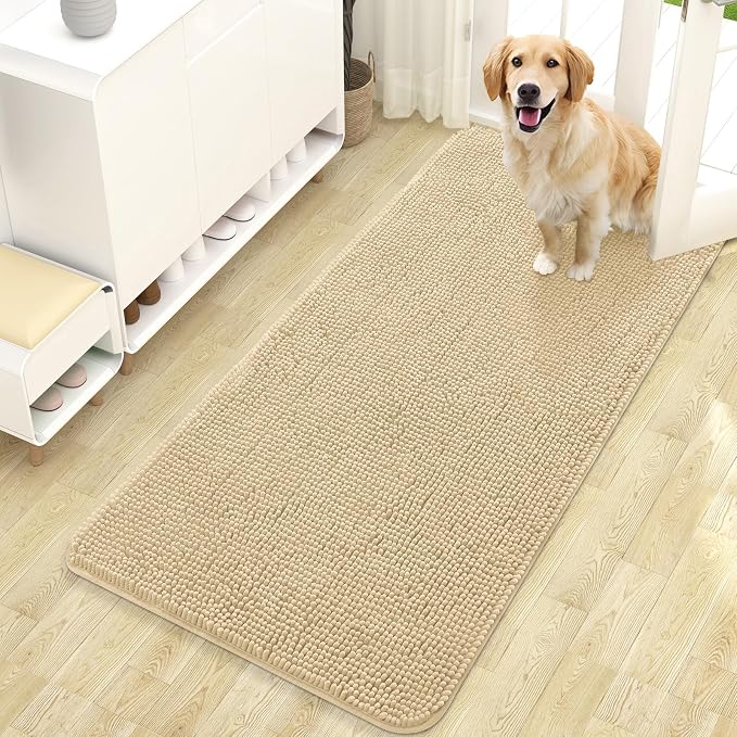 OLANLY Dog Door Mat for Muddy Paws 47x24, Absorbs Moisture and Dirt, Absorbent Non-Slip Washable Doormat, Quick Dry Chenille Mud Mat for Dogs, Entry Indoor Entryway Carpet for Inside Floor, Sand by OLANLY