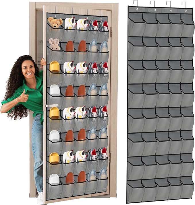 Over the Door Shoe Organizer, 40 Large Mesh Pockets Hanging Shoe Rack Organizer for Closet Behind The Door Storage Holder for Entryway Bedroom Dorm Gray by BiCINE