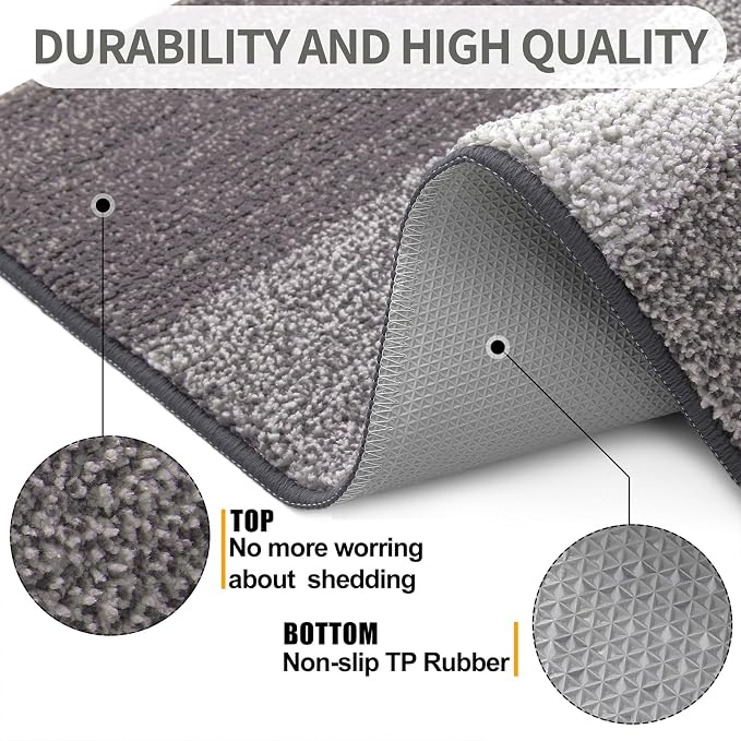 Kitinjoy Indoor Outdoor Door Mat, 47x24 Non-Slip Absorbent Dirt Trapper, Low-Profile Washable Inside Entrance Front Floor Mat, Sturdy Soft Entry Doormats for Entryway, Light Grey - Image 3