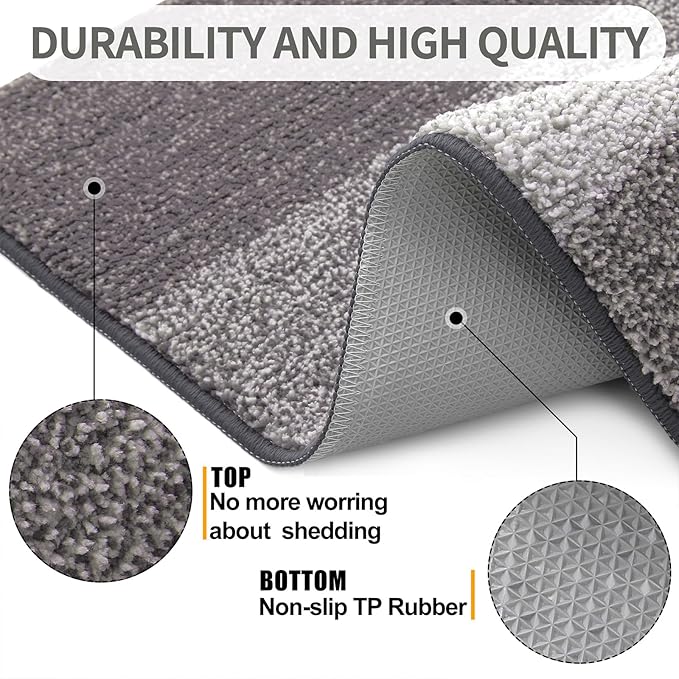 Kitinjoy Indoor Outdoor Door Mat, 40x32 Non-Slip Absorbent Dirt Trapper, Low-Profile Washable Inside Entrance Front Floor Mat, Sturdy Soft Entry Doormats for Entryway, Light Grey - Image 3