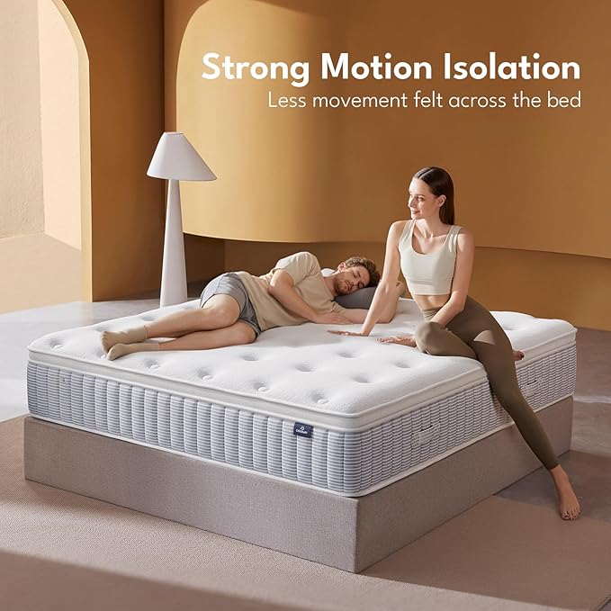 – 12 Inch King Size Mattress – Real Hybrid King Mattress Memory Foam, Reinforced Edge Support, Zoned Coils for Pressure Relief and No Motion Transfer (King (12 Inch))