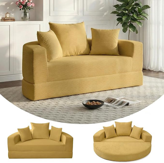 Casaphoria 67'' Sleeper Sofa for Small Spaces,Convertible Foldable Couch Bed with Armrests,Space Saving Guest Bed for Apartments,Dorms,Living Room(Yellow)