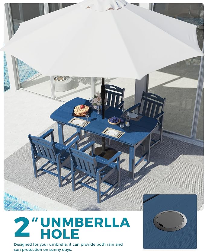 Ciokea HDPE Outdoor Dining Set, 5-Piece Patio Table and Chairs Set with Umbrella Hole, All-Weather Patio Dining Sets for 4, Durable Patio Furniture for Backyard, Garden, Lawn & Poolside, Navy Blue - Image 3