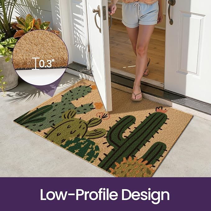 DEXI Front Door Mat Outside Entrance Coir, 32x48 Heavy Duty Entry Tropical Plant Doormat, Non Slip Exterior Entryway Floor Dirt Trapper for Porch Patio, Green Cactus - Image 5