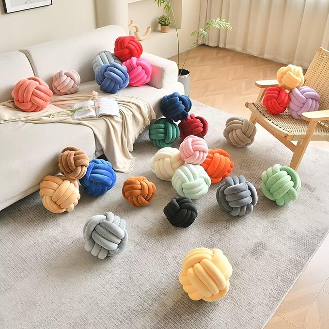 LUSJNGE Decorative Throw Knot Pillow Ball for Home Chair Sofa Couch Bed Aesthetic Round Velvet Knotted Pillow Cushion (Pink, 11 inches)