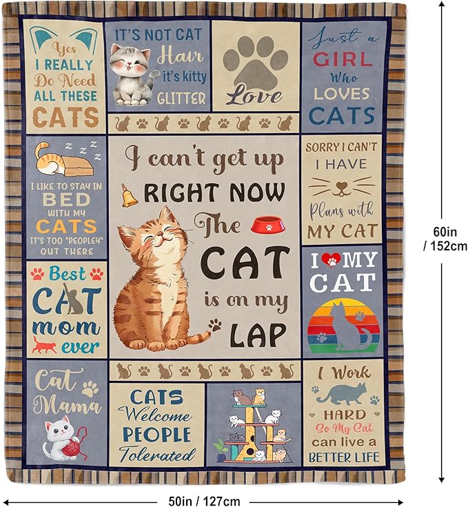 Cat Lover Gifts for Women, Cat Mom/Lady Gifts, Cats Presents for Women for Birthday, Blanket with Cats on It, Soft Throw Blanket 50"x60"