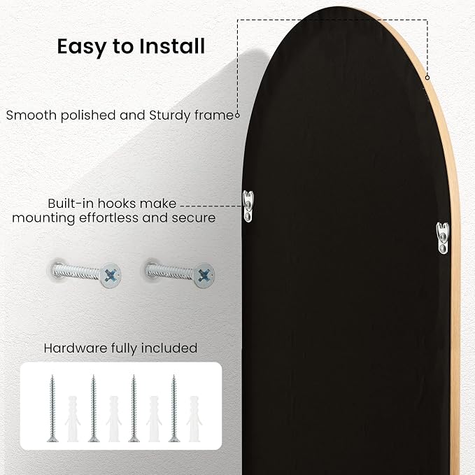 24"x36" Arch Wall Mirror for Wall, Wall Mounted Vanity Mirror for Bedroom, Wood Grain Finish Frame Mirror with Tempered Glass, Vintage Decorative for Bathroom, Entryway, Living Room, Natural - Image 5
