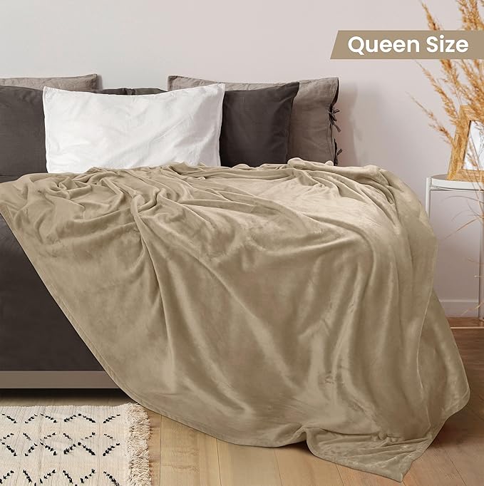 Utopia Bedding Fleece Blanket Queen Size Camel (90x90 Inches) Ultra Soft Warm Lightweight Microfiber Breathable Anti-Static Cozy Bed Blanket, All-Season Home Decor Gift for Men & Women