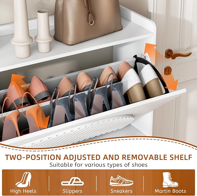 Vlsrka Shoe Cabinet Storage for Entryway with 2 Flip Drawers, Narrow Wooden Shoe Cabinet, Outdoor Hidden Shoe Storage for Entryway, Garage, Foyer, Hallway, Living Room - Image 5