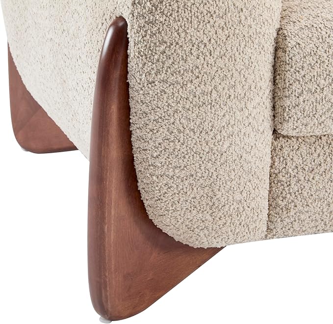 Merax 82 Inch Boucle Sherpa Sofa, Chenille Loveseat with Removable Cushions & Wood Legs, Modern Plush 3-Seater Couch for Living Room, Almond