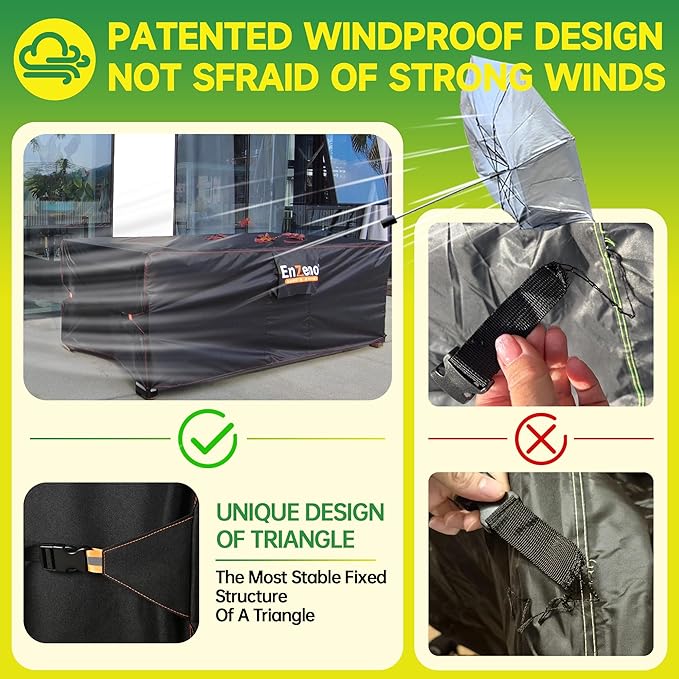 Enzeno Patio Furniture Set Cover, Outdoor Sectional Sofa Couch Set Covers Waterproof, Garden Dining Table Chair Set Cover Outside Rectangular Heavy Duty Weatherproof 110" L x 57" W x 28" H Black… - Image 6