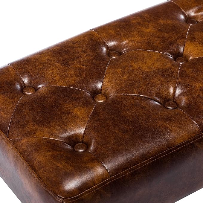 DUHOME Button-Tufted Ottoman Bench, Upholstered Bedroom Benches with Gold Legs Faux Leather Bench for Entryway Dining Room Living Room Bedroom End of Bed, Yellowish Brown - Image 6