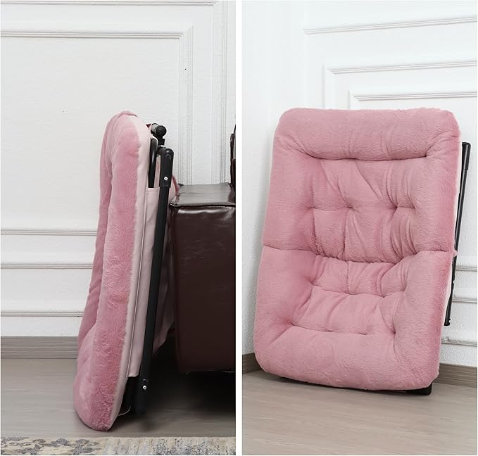 Comfy Saucer Chair for Adults, Soft Faux Fur Bedroom Chair, Accent Dorm Chairs, Flexible Living Room Reading Chairs, Oversized Folding Seat for Teens, X-Large, Dusky Pink