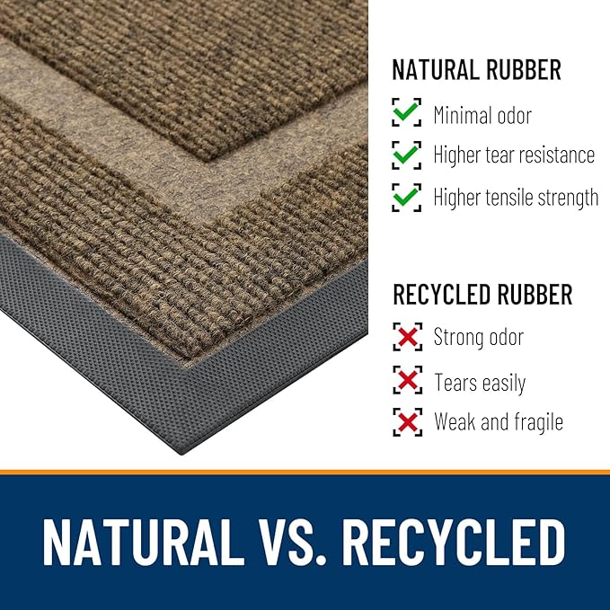 OLANLY Front Door Mat Indoor Outdoor Entrance, Waterproof All-Season, All-Weather Doormat, Sturdy Natural Rubber, Fade Resistant, Low Profile, Easy Clean Patio Porch Entryway Mat, 59x40, Brown - Image 4