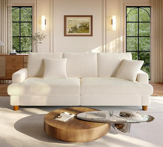 87.2" Couches for Living Room, Comfy Beige Couch 7.5" Extra Thick Cushion, Sofas for Living Room Tool-Free Setup, Loveseat Sofa 848lbs Support, Corduroy Couch for Bedroom, Apartment, Office