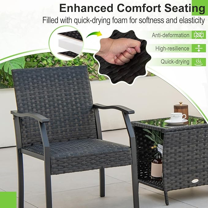 Tangkula 3 Pieces Patio Wicker Chair Set, Waterproof All Weather Resistant Heavy Duty Outdoor Conversation Set with Quick Dry Foam Seating, for Poolside, Backyard, Garden (Mix Brown)