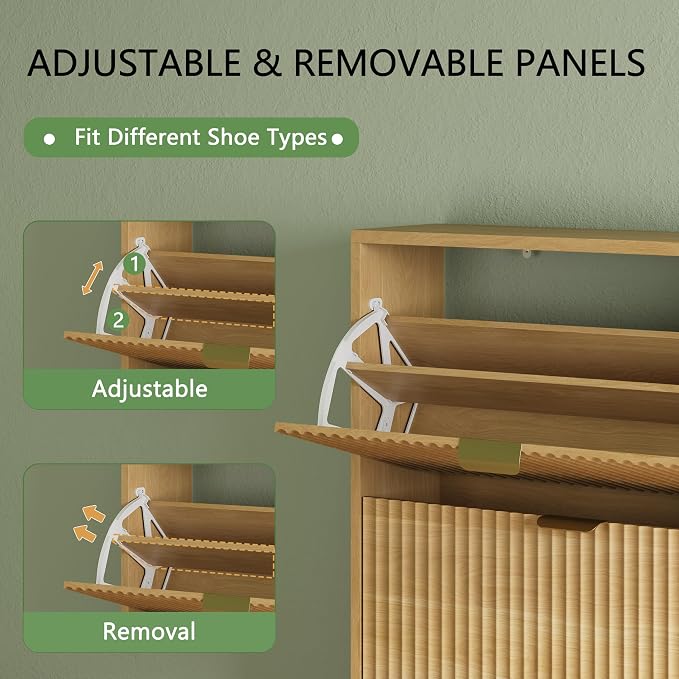 Xixini Shoe Cabinet with 3 Flip Drawers, 54" Tall Narrow Fluted Shoe Storage Organizer for Entryway, Hidden Slim Wooden Shoe Rack Cabinet for Front Door Entrance, Hallway, Living Room, Natural Oak - Image 3