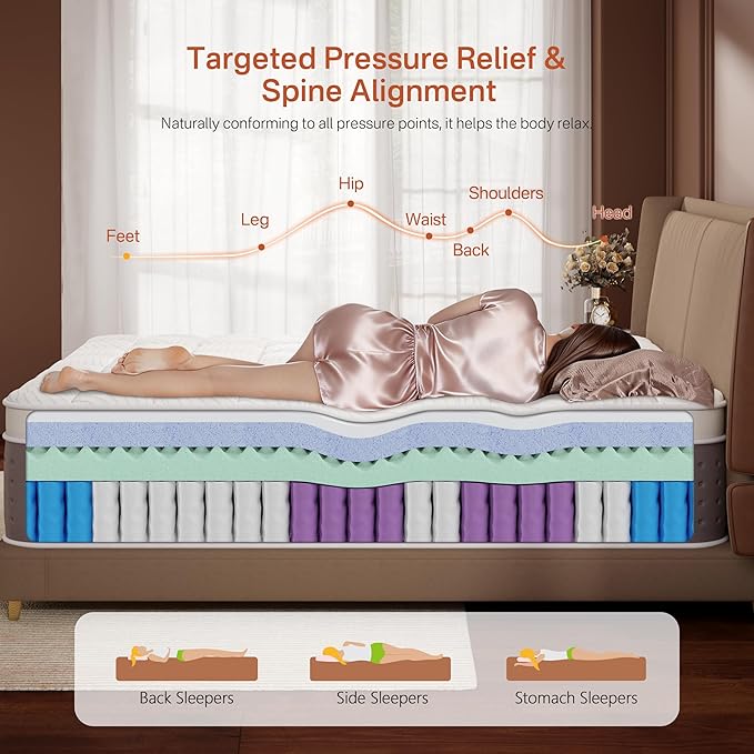 California King Mattress, 12 Inch Cal King Mattress in a Box, Cooling Gel Memory Foam Mattresses with Individual Pocket Springs, Pressure Relief, Medium Firm Feel, Extra Edge Support, CertiPUR-US