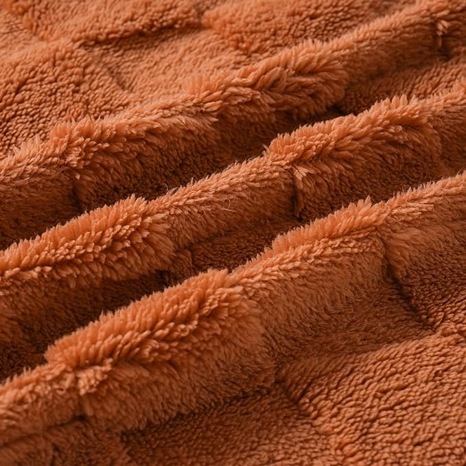 Burnt Orange Throw Blanket for Couch Sofa Bed 60x80 inches,Fleece Blankets Microfiber Flannel with Diamond Checkered Pattern Lightweight Plush Soft Cozy Gifts for Women Mom Girls