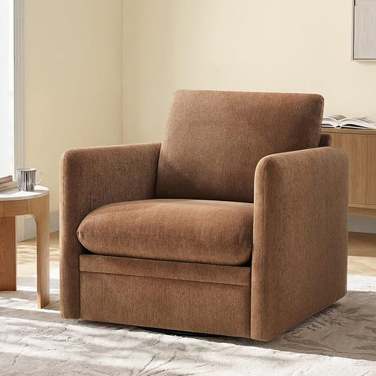 360° Swivel Accent Chair,Upholstered Armchair with Deep Seat, Sturdy Metal Base for Living Room,Nursery,Bedroom,Terracotta