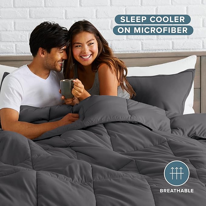 Bare Home Comforter Set - California King Size - Ultra-Soft - Goose Down Alternative - Premium 1800 Series - All Season Warmth (California King, Forged Iron Grey)