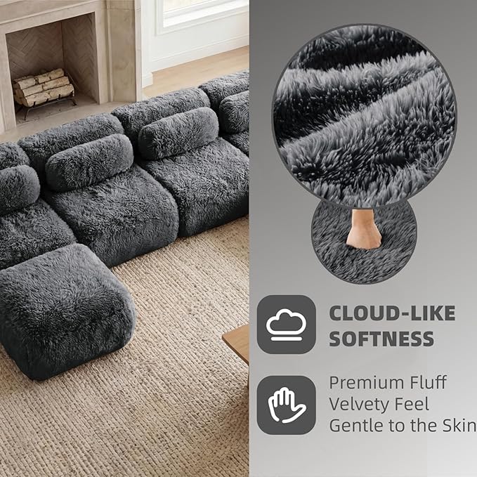 149" Modular Sectional Sofa, Modern Sectional Couch, U-Shape Boneless Couch for Living Room Apartments Bedroom, 32D High Density Sponge Lounge Sofa, No Assembly Required, Dark Grey