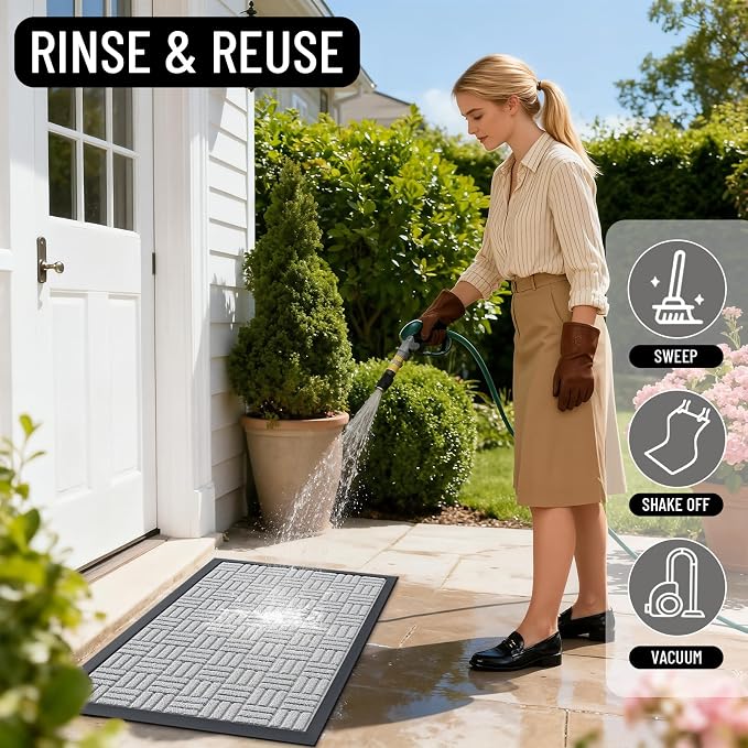 OLANLY Front Door Mat Outside Entrance 59x34, Absorbent, Heavy Duty Sturdy Natural Rubber Doormat Indoor Outdoor, Non-Slip, Stain and Fade Resistant, Low Profile Floor Mat for Entryway, Light Gray - Image 8