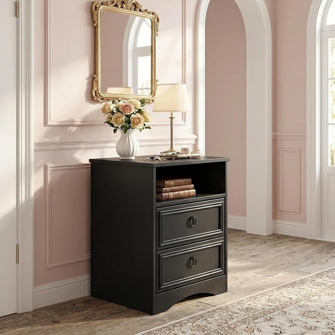 LGHM Set of 2 Nightstand, Large Night Stand with 2 Drawers, 17.7" W Accent Bed Side Table and End Table with Large Open Compartment for Bedroom, Living Room,Black - Image 9