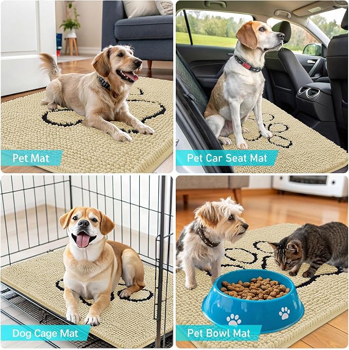 OLANLY Dog Door Mat for Muddy Paws 36x24, Paw Print Design, Absorbs Moisture and Dirt, Absorbent Non-Slip Washable Doormat, Quick Dry Chenille Mud Mat for Dogs, Entry Indoor Entryway Carpet, Sand - Image 7
