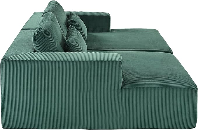 86-Inch Fluffy Corduroy Boneless Sleeper Daybed Loveseat Double Recliner Chaise Lounge Sofa Couches, Floor Cloud Sofa Chaise W/4 Pillows for Home Apartment Living Room