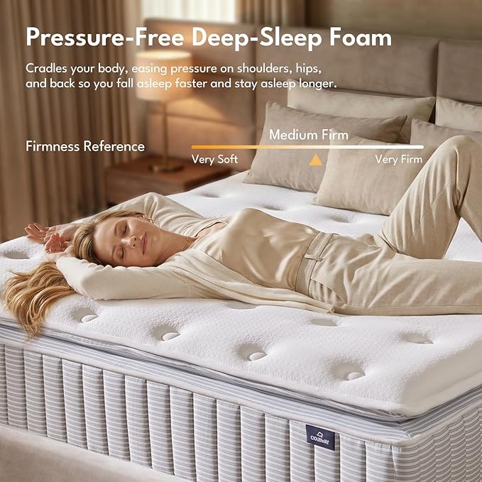 – 14 Inch King Size Mattress – Real Hybrid King Mattress Memory Foam, Reinforced Edge Support, Zoned Coils for Pressure Relief and No Motion Transfer (King (14 Inch))