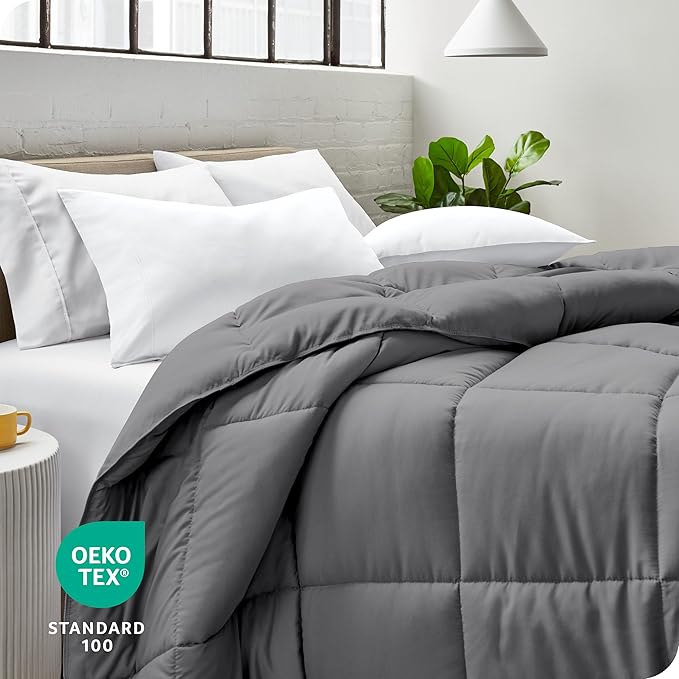 Bare Home Duvet Insert Comforter - Full Size - Goose Down Alternative - Ultra-Soft - Premium 1800 Series - All Season Warmth - Bedding Comforter (Full, Grey)