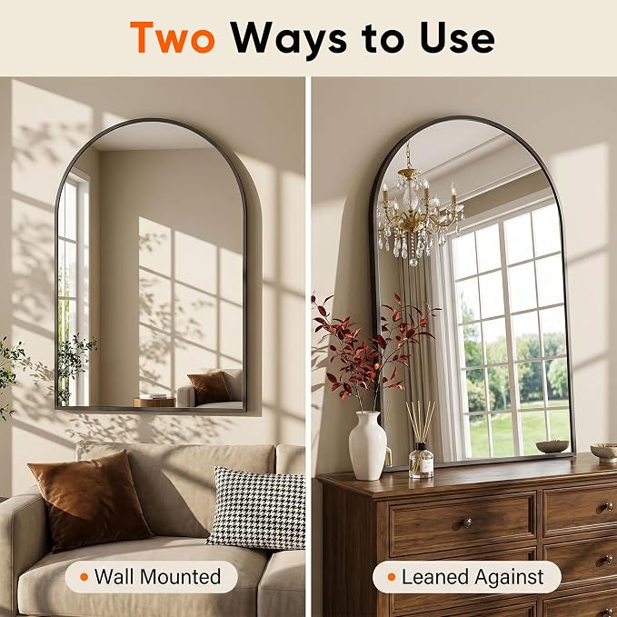 Antok Arched Bathroom Mirror, 26"x38" Wall Mounted Mirror, Vanity Mirrors for Over Sink, Aluminum Alloy Frame Bathroom Mirrors Living Room, Bedroom and Entryway, Black - Image 6