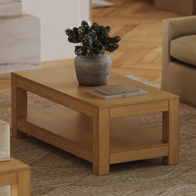 Maven Lane Paulo Coffee Table – 18 Inch Rectange Table with Storage – Natural Solid Wood – Ideal for Living Room and Lounge