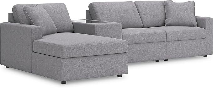 Signature Design by Ashley Contemporary Modmax Stain Resistant L-Shape Left-Arm Facing 4-Piece Sectional with Chaise and Storage Console, Gray