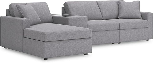 Signature Design by Ashley Contemporary Modmax Stain Resistant L-Shape Left-Arm Facing 4-Piece Sectional with Chaise and Storage Console, Gray