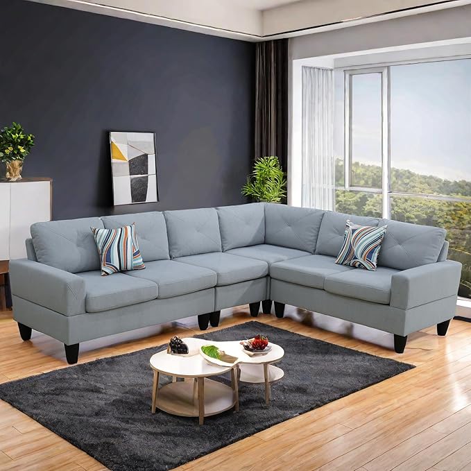 L Shaped Sectional Modern Sofa - Convertible Leather Sleeper Bed Couch Set with Reversible Chaise, Lounge Modular Cloud Couch for Living Room Apartment