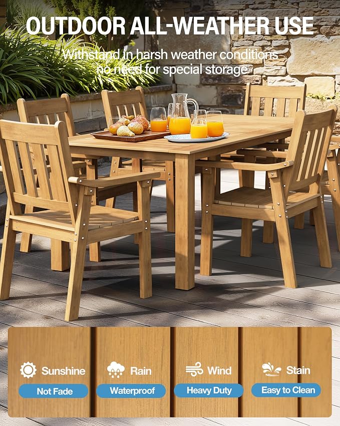 YEFU Outdoor Patio Chairs Set of 2: All Weather Outdoor Dining Chairs with Wide Curved Seat and Backrest - Plastic Patio Chairs for Outside Backyard/Garden/Pool/Porch/Deck 350lbs Capacity Teak - Image 3