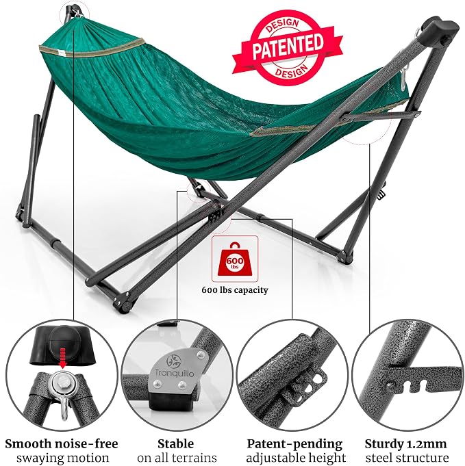 Tranquillo Combo x2 Hammocks with Stand for Outside & Tree Straps, Heavy Duty Hammock with Stand 600lbs for Indoor Outdoor Patio Backyard, x2 Hammocks for 2 Person (Combo - Peacock, Medium) - Image 3