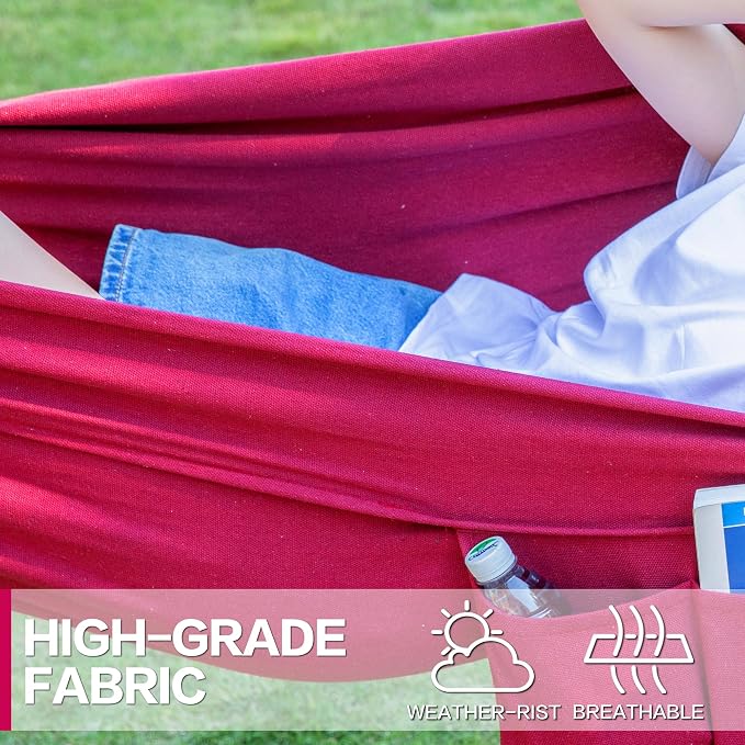 PNAEUT Double Hammocks with Stand for Outside, Portable Space Saving Heavy-Duty Steel Stand for Indoor Outdoor Patio with Carrying Bag, 450 lbs Capacity (Cherry) - Image 6