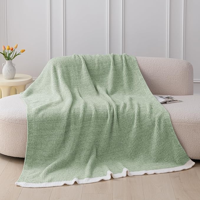 MH MYLUNE HOME Ultra Soft Ribbed Throw Blanket for Couch 60x80 Inches Luxurious Super Cozy Fluffy Microfiber Blanket Plush Warm Reversible Throw Blankets for Sofa Bed - Sage Green 60 x 80 Inches