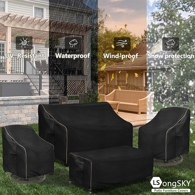 Patio Furniture Covers 4 Piece Set, 600D Heavy Duty Outdoor Furniture Covers Waterproof for Patio Loveseat, Swivel Rocker Chair and Coffee Table,Black - Image 9
